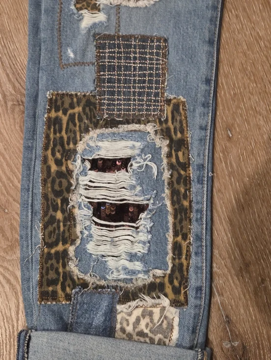 LEVI Button Fly 501 32x34 Upcycled Patchwork Jeans By ThreadsReclaimed - Picture 7 of 16